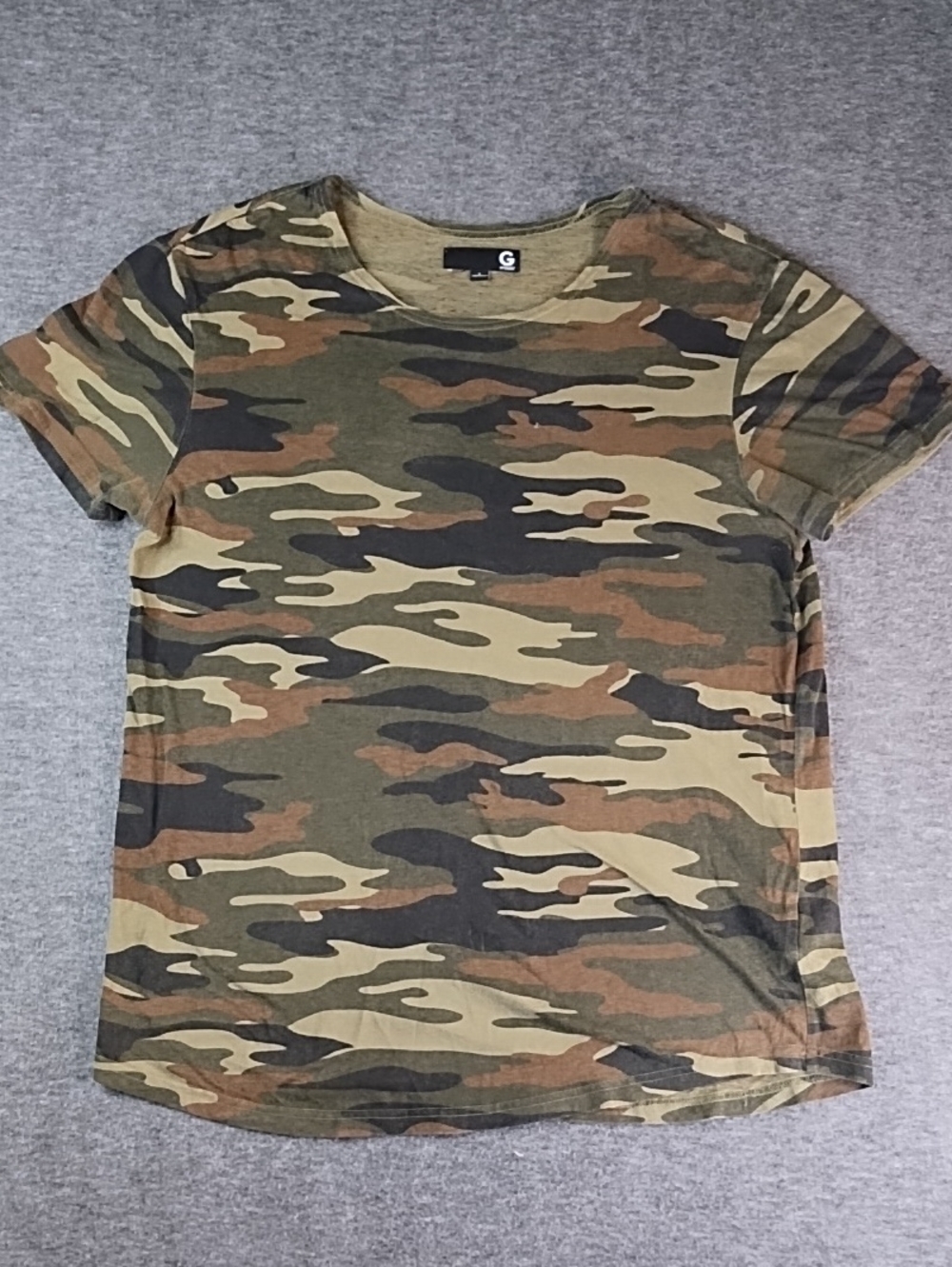 G by Guess Women’s Camo Short Sleeve Tee in Olive, Brown, Black